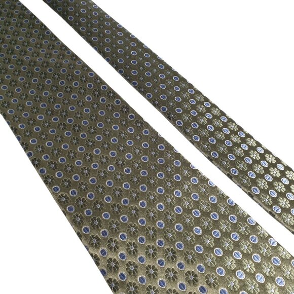 Croft Barrow Men Vintage Necktie Green  Blue Geometric Silk Tie - Picture 2 of 5